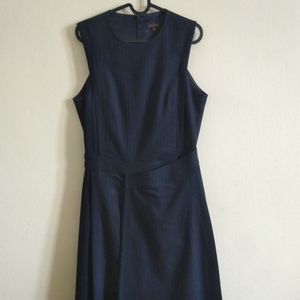 Adolfo Dominguez Navy Pinstripe Asymmetrical Dress, Size M